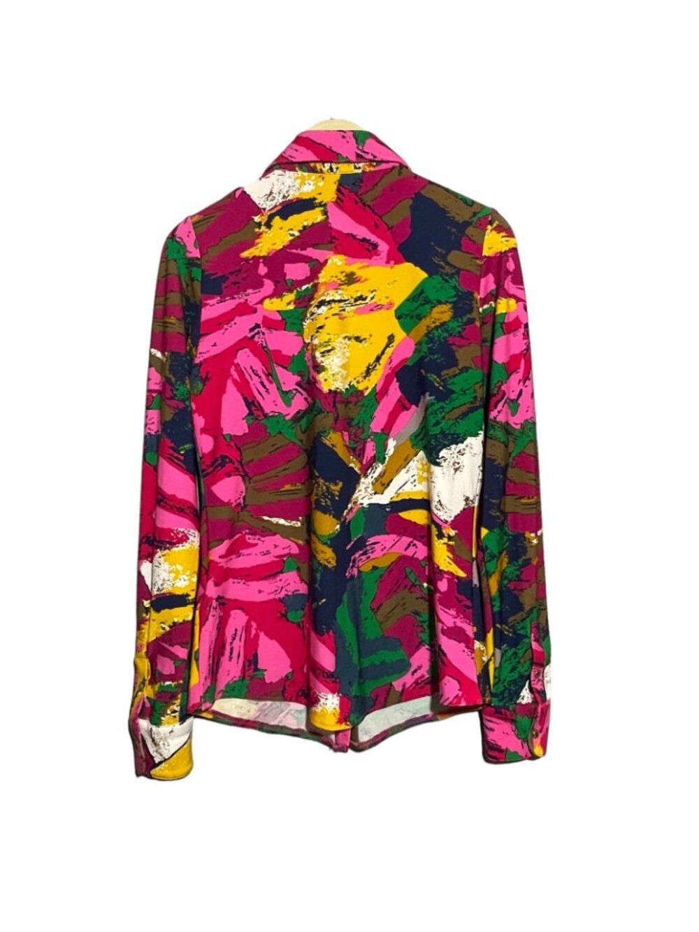 Bcbgmaxazria Blouse Top Women Size S Pink Colorful Retro Art Shoulder Tab Pocket - Picture 2 of 12